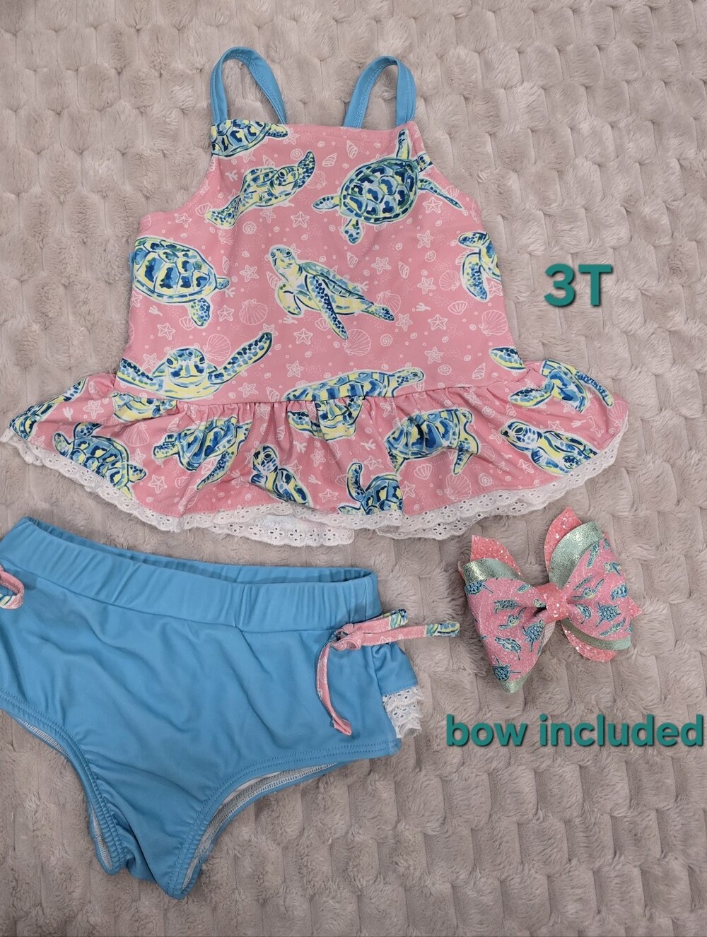 Girls Pink & Blue Turtle Tankini Set - 3T